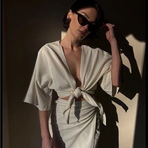 Na Nin Bobbie Raw Silk Tie Top, Dark Cinnamon